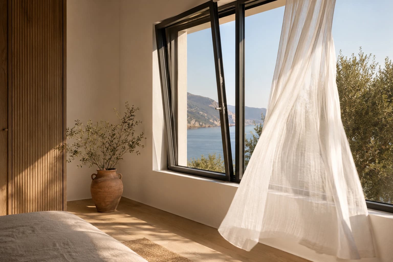 Γωνιακά συρόμενα κουφώματα αλουμινίου σε σύγχρονη κατοικία